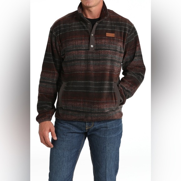 Cinch Other - Cinch Cozy Western Printed Fleece 1/4 Snap Pullover Red/Brown Stripe Men’s 3XL